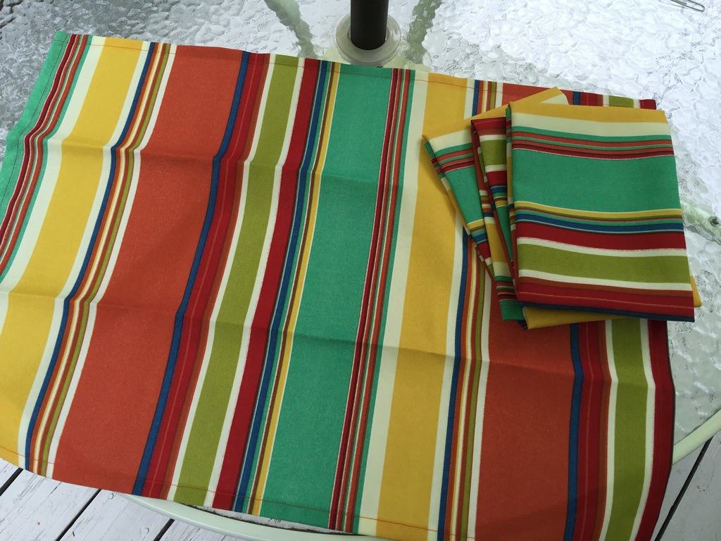 Decorative towel featuring stripes in orange, teal green and yellow. (TWL-005)