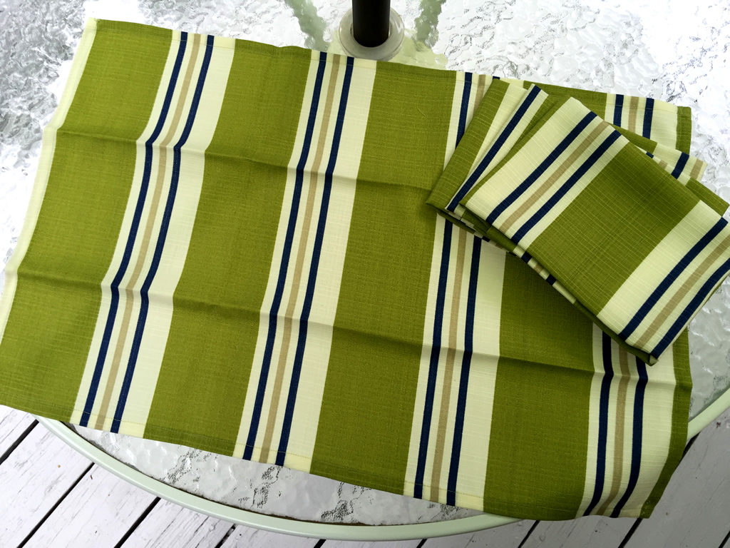 Decorative towel featuring green, white and green stripes. (TWL-011)